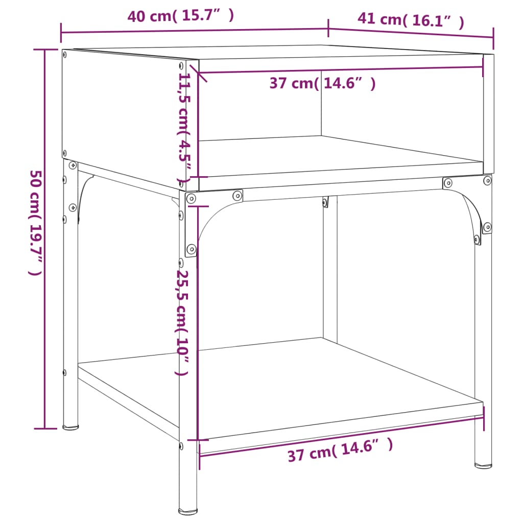 Nattbord Sengbord røkt eik 40x41x50 cm konstruert tre