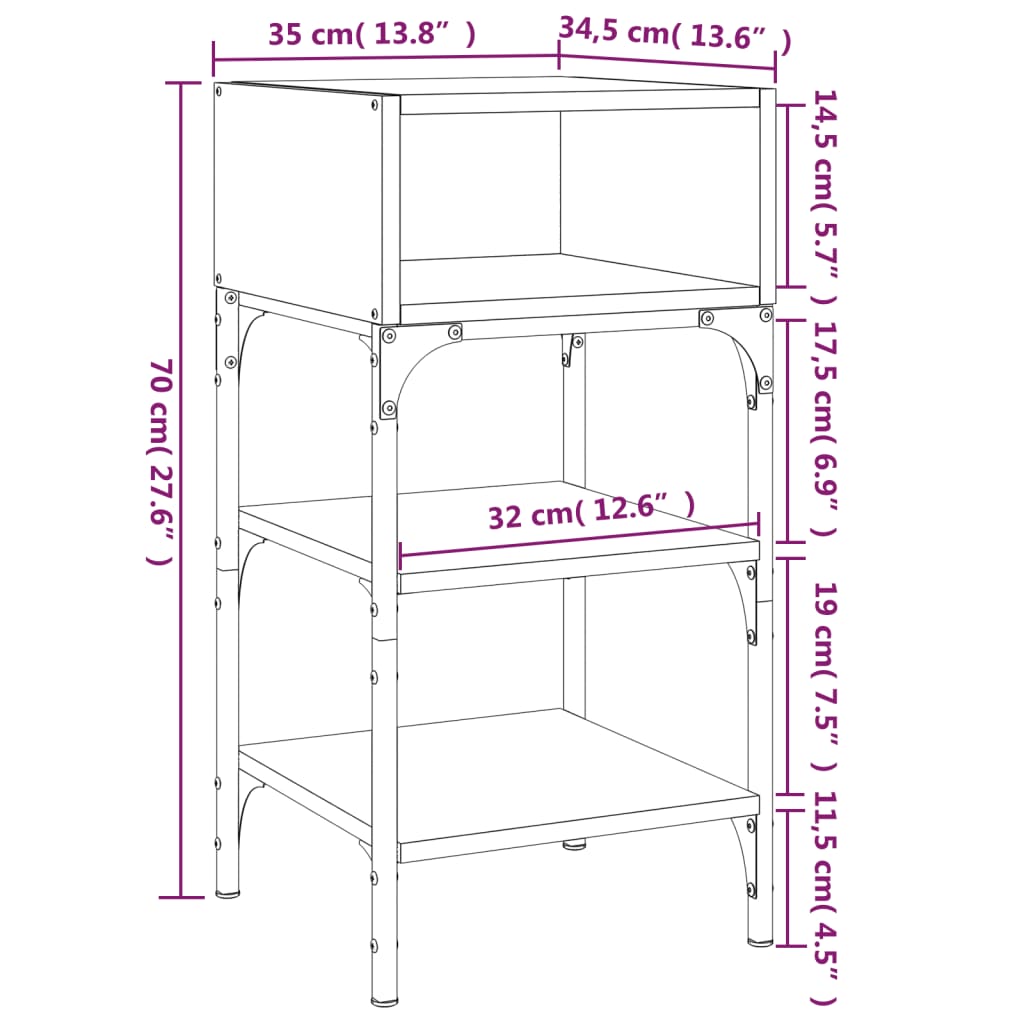 Nattbord Sengbord røkt eik 35x34,5x70 cm konstruert tre