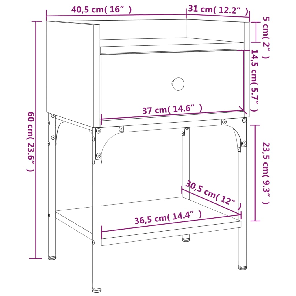 Nattbord Sengbord svart 40,5x31x60 cm konstruert tre