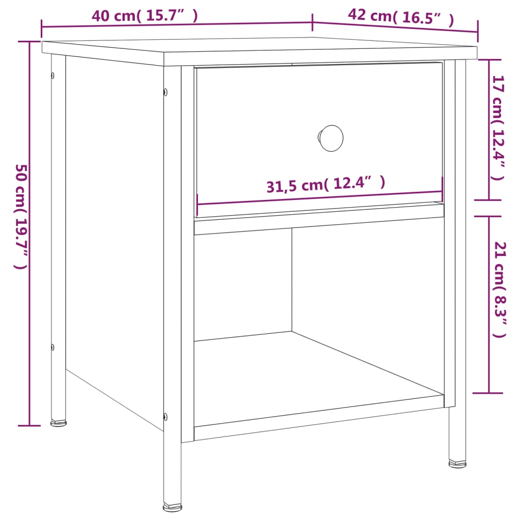 Nattbord Sengbord røkt eik 40x42x50 cm konstruert tre