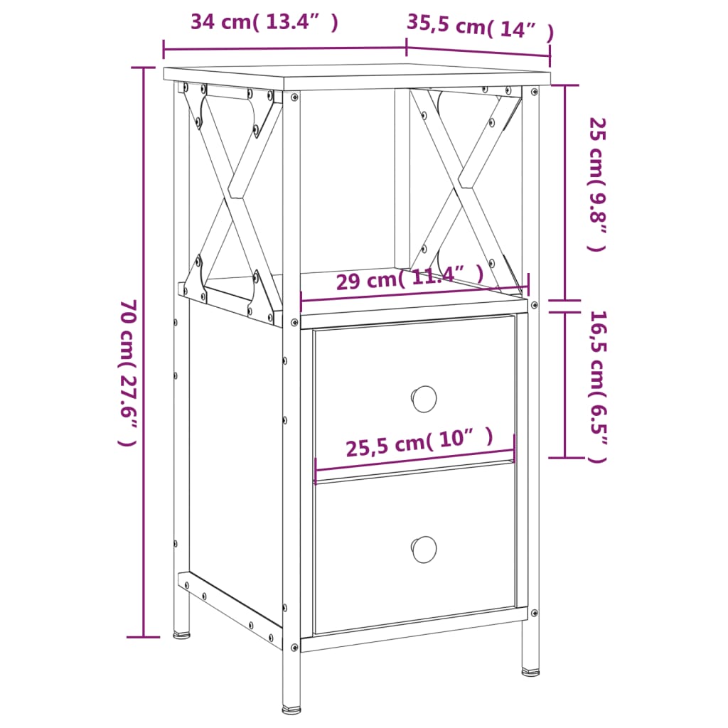 Nattbord Sengbord svart 34x35,5x70 cm konstruert tre