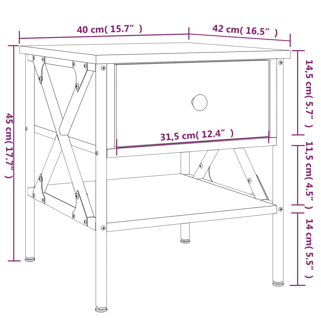 Nattbord Sengbord svart 40x42x45 cm konstruert tre