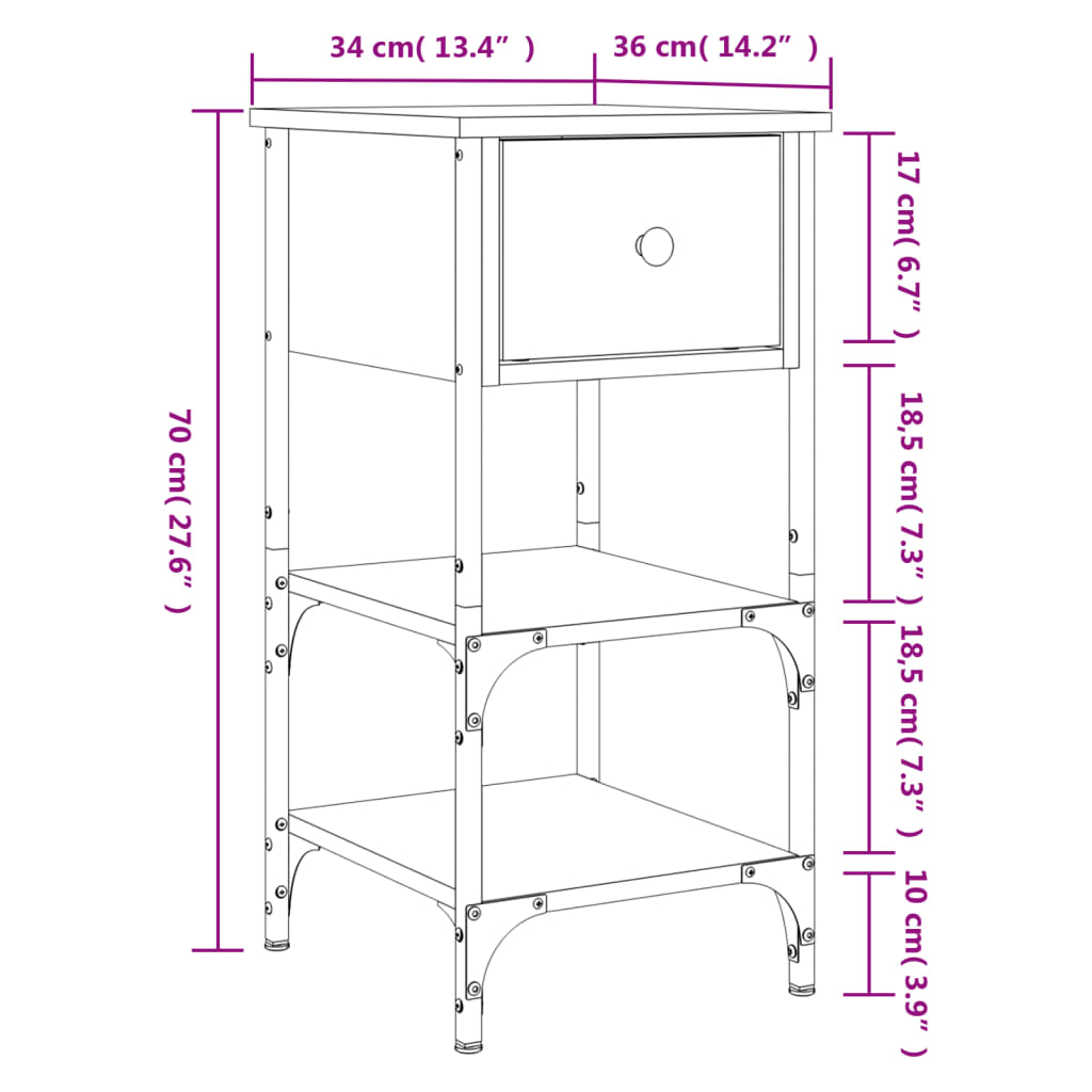 Nattbord Sengbord svart 34x36x70 cm konstruert tre