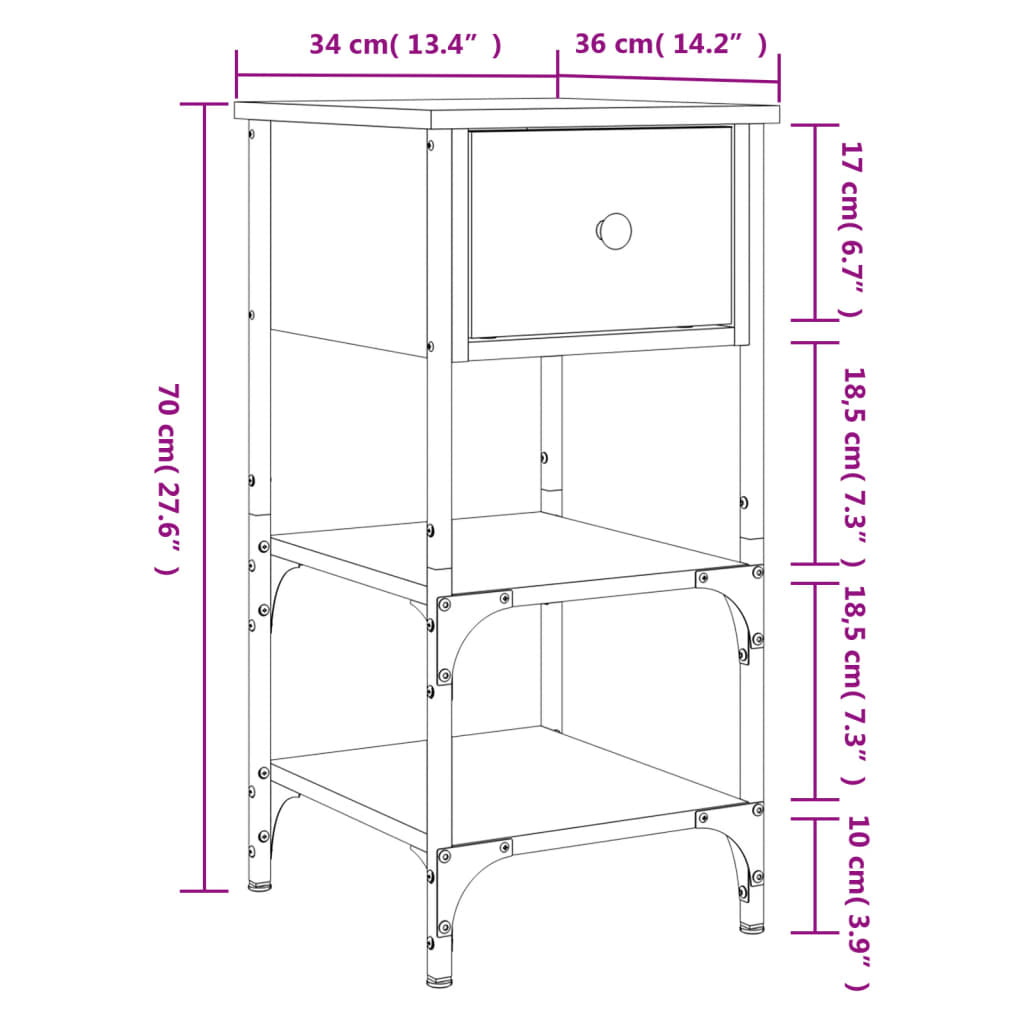 Nattbord Sengbord sonoma eik 34x36x70 cm konstruert tre