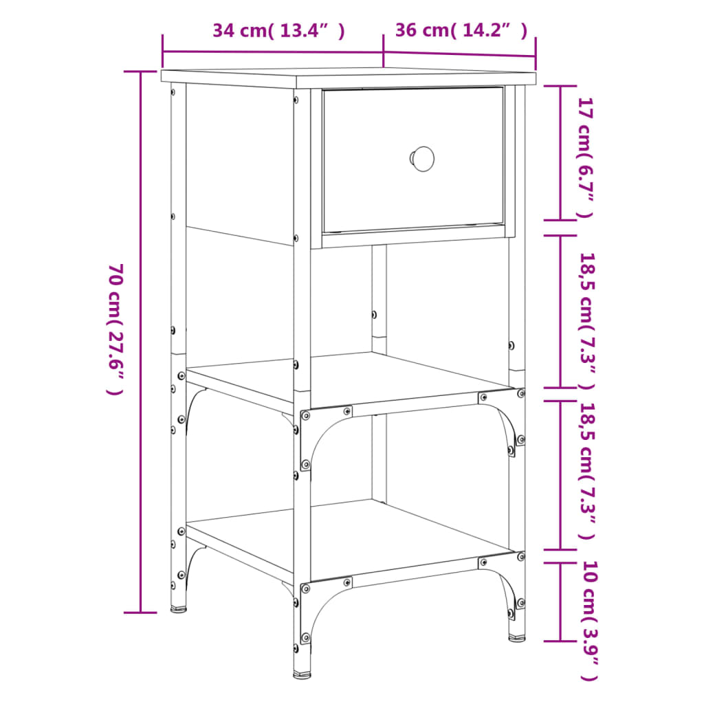 Nattbord Sengbord røkt eik 34x36x70 cm konstruert tre