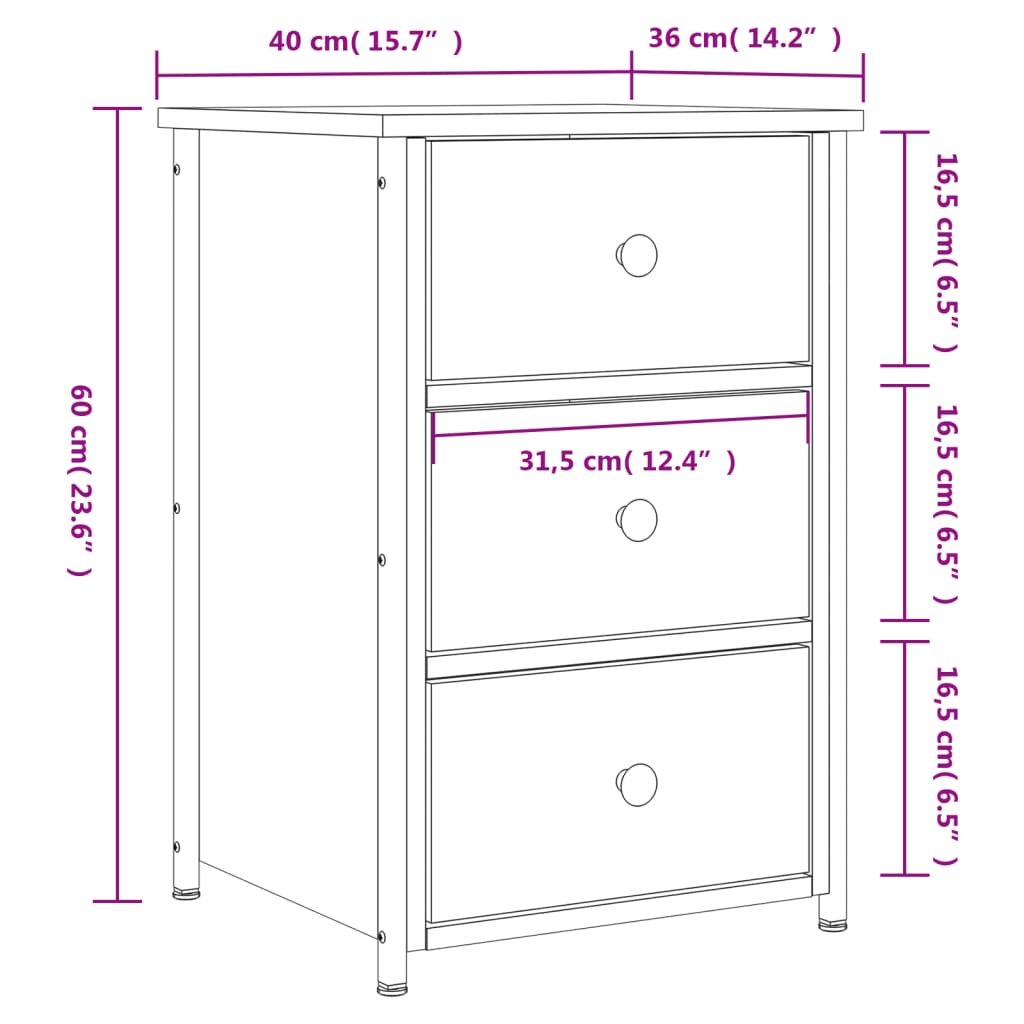 Nattbord Sengbord svart 40x36x60 cm konstruert tre