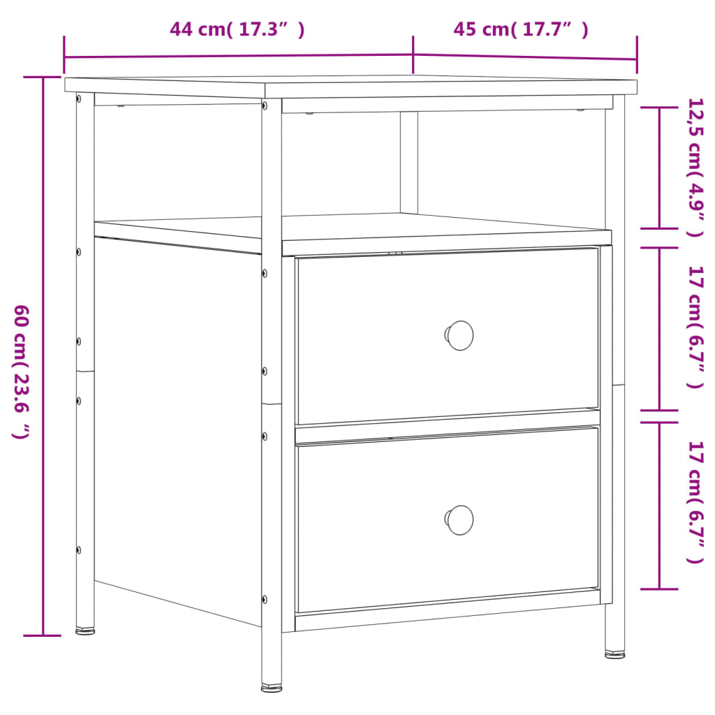 Nattbord Sengbord svart 44x45x60 cm konstruert tre