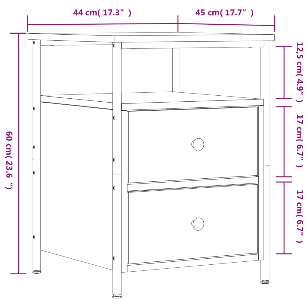 Nattbord Sengbord sonoma eik 44x45x60 cm konstruert tre