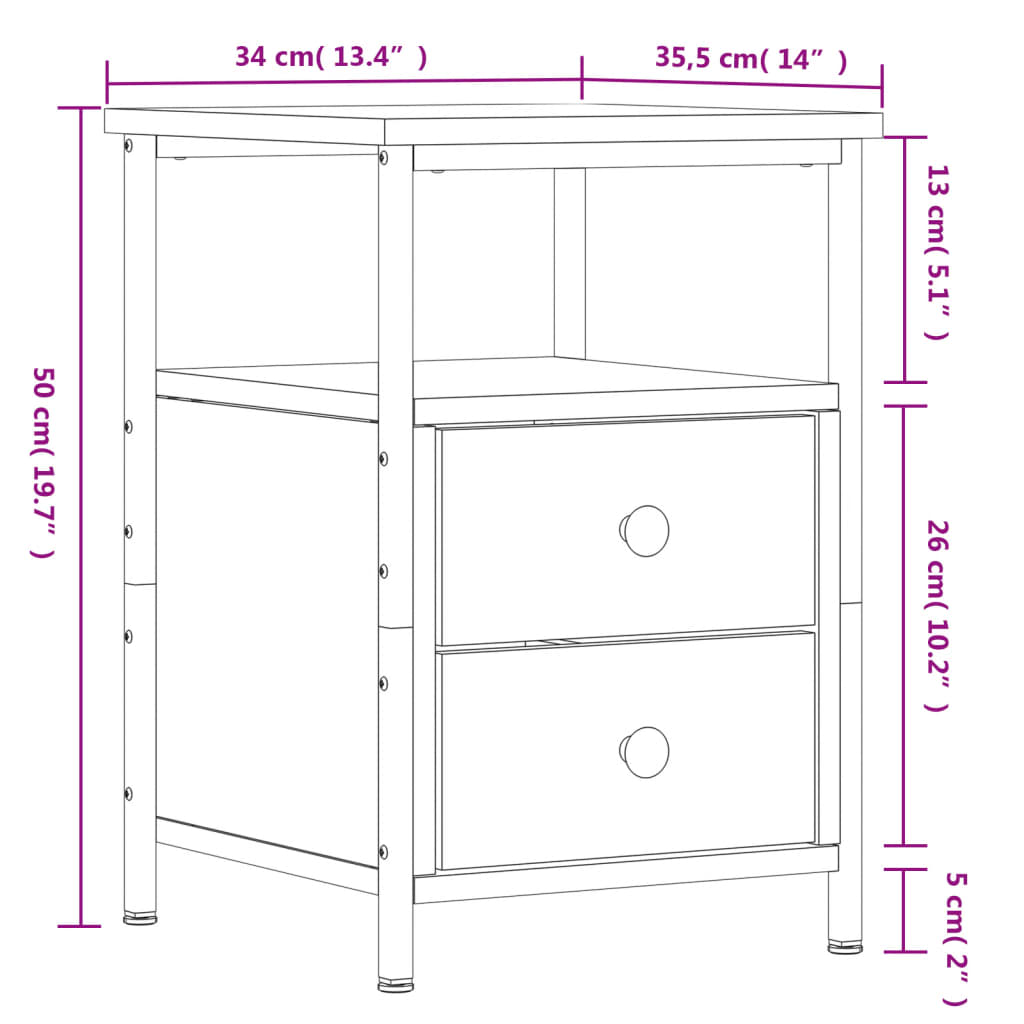 Nattbord Sengbord svart 34x35,5x50 cm konstruert tre