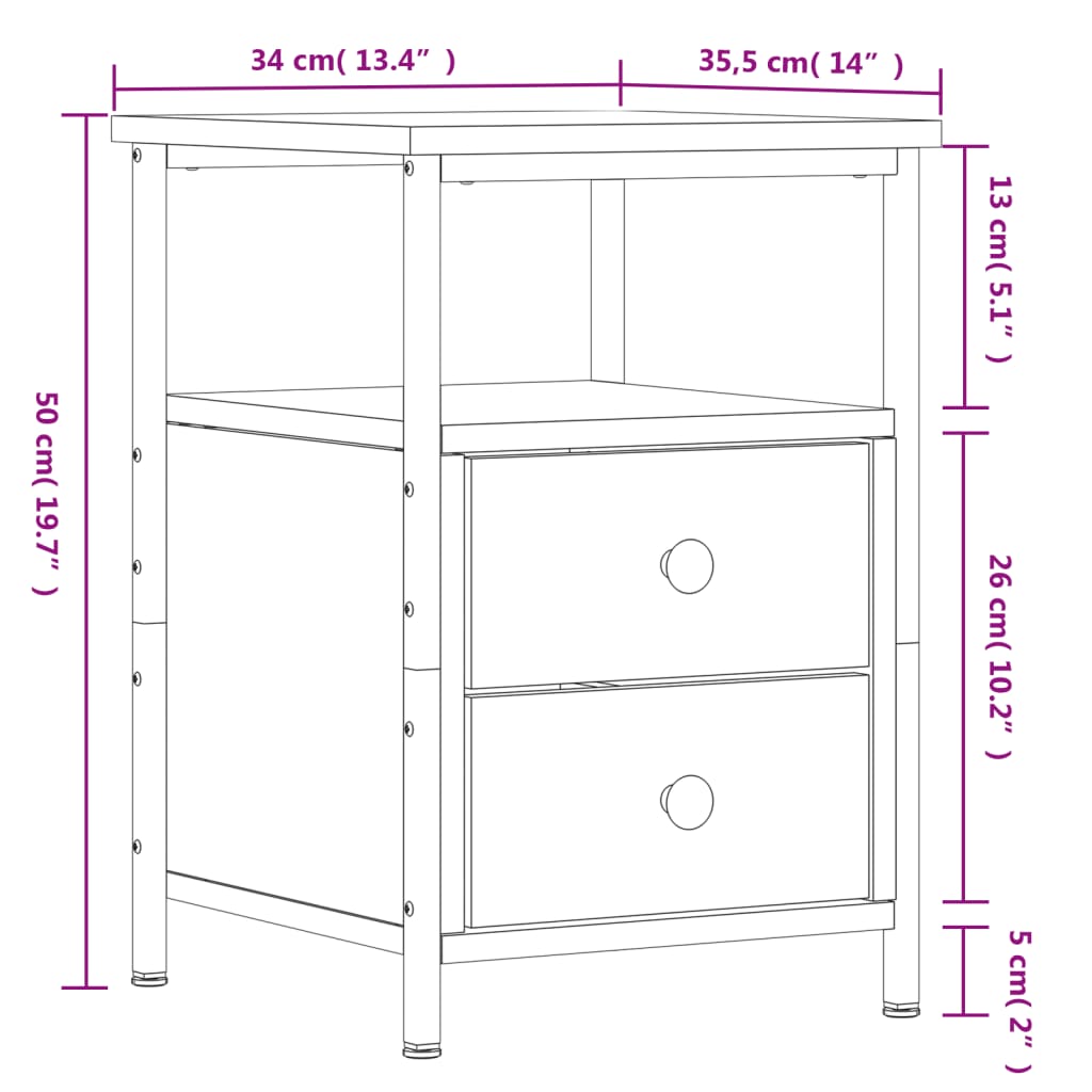 Nattbord Sengbord røkt eik 34x35,5x50 cm konstruert tre