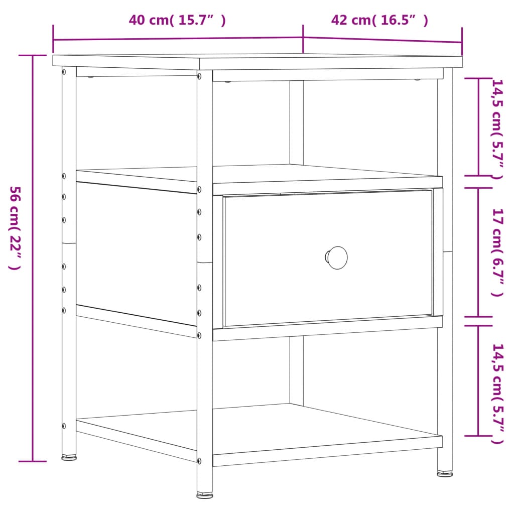 Nattbord Sengbord røkt eik 40x42x56 cm konstruert tre