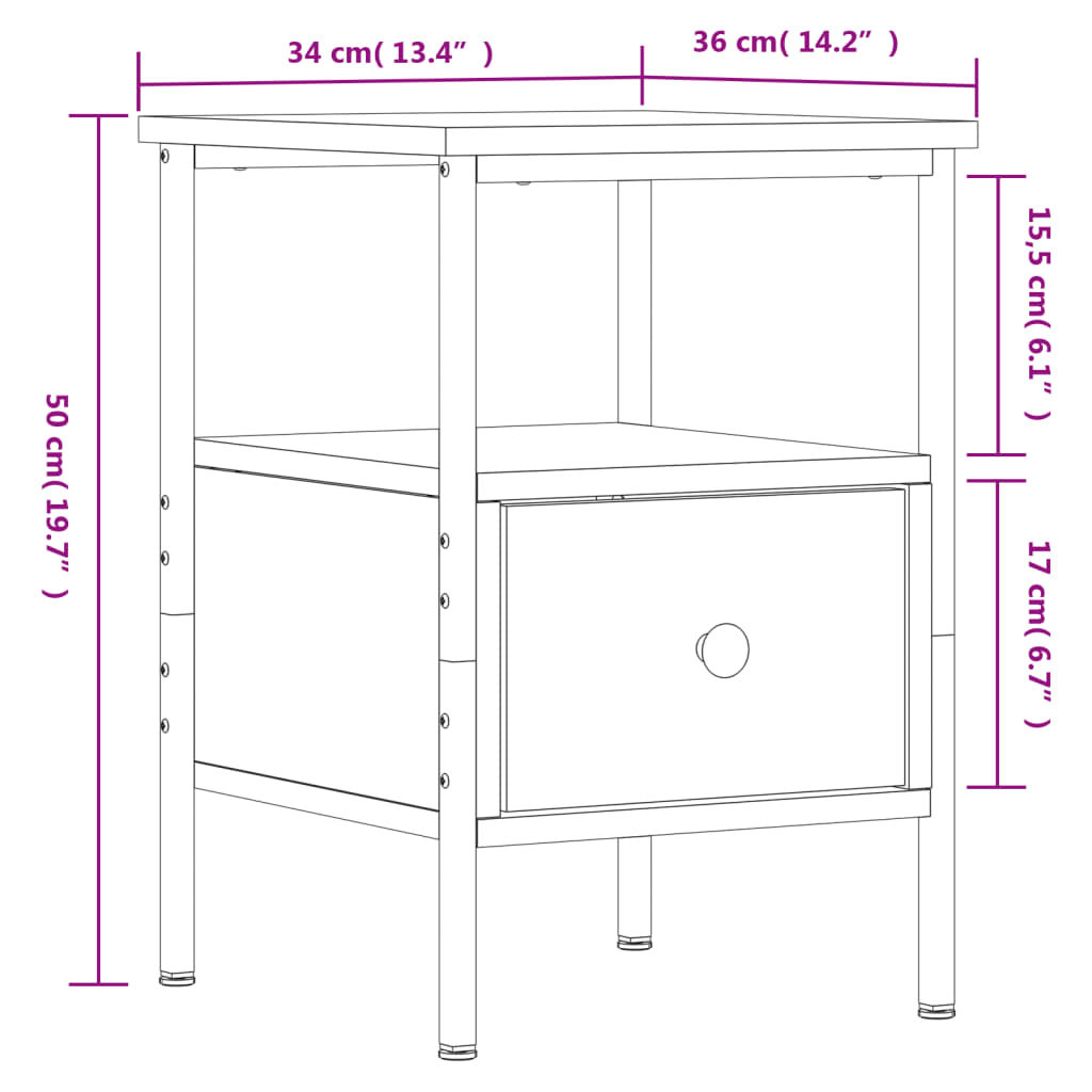 Nattbord Sengbord svart 34x36x50 cm konstruert tre