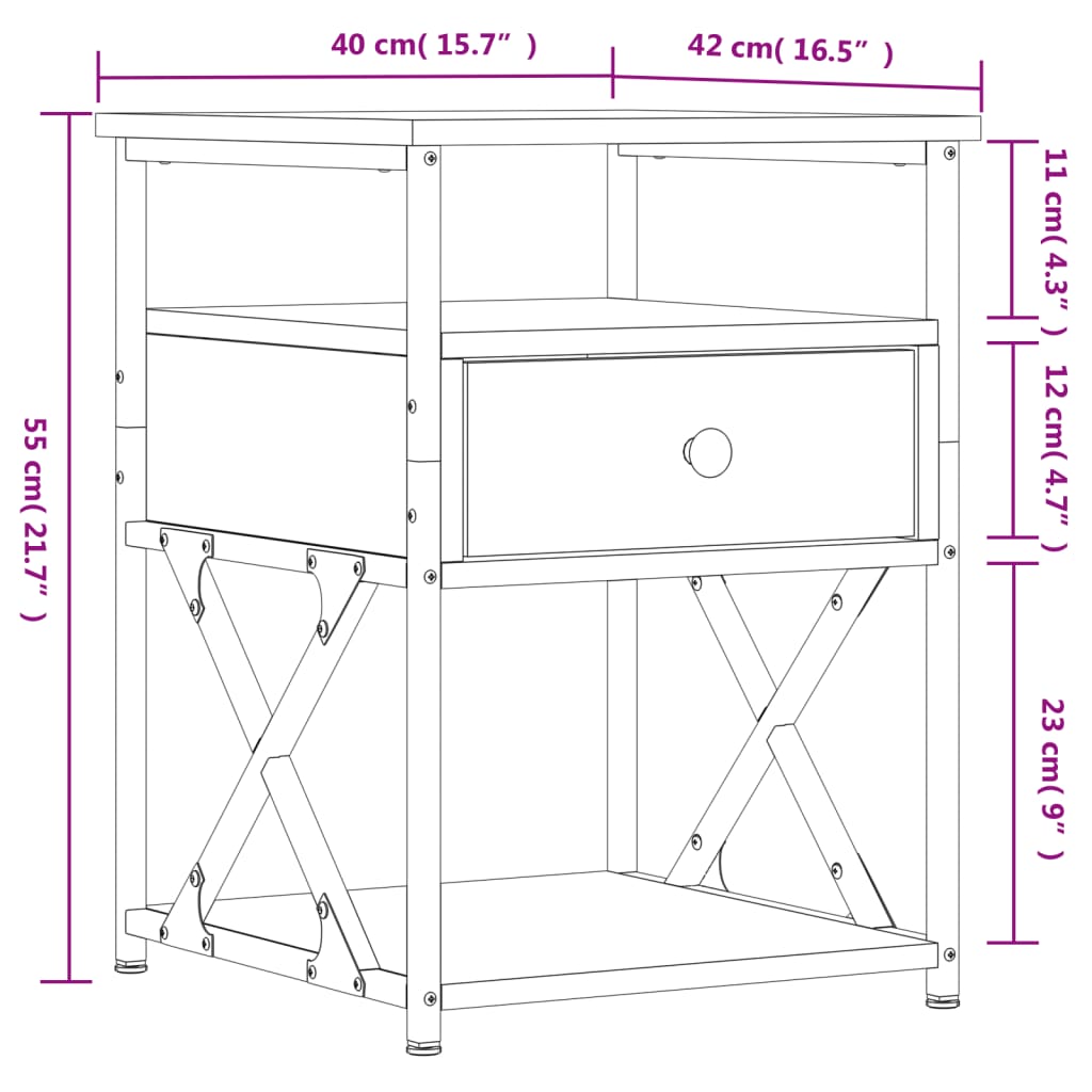 Nattbord Sengbord sonoma eik 40x42x55 cm konstruert tre