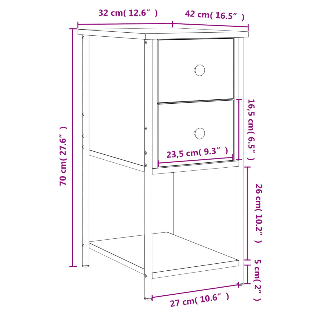 Nattbord Sengbord røkt eik 32x42x70 cm konstruert tre