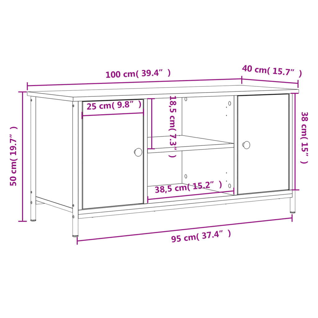 TV-benk brun eik 100x40x50 cm konstruert tre