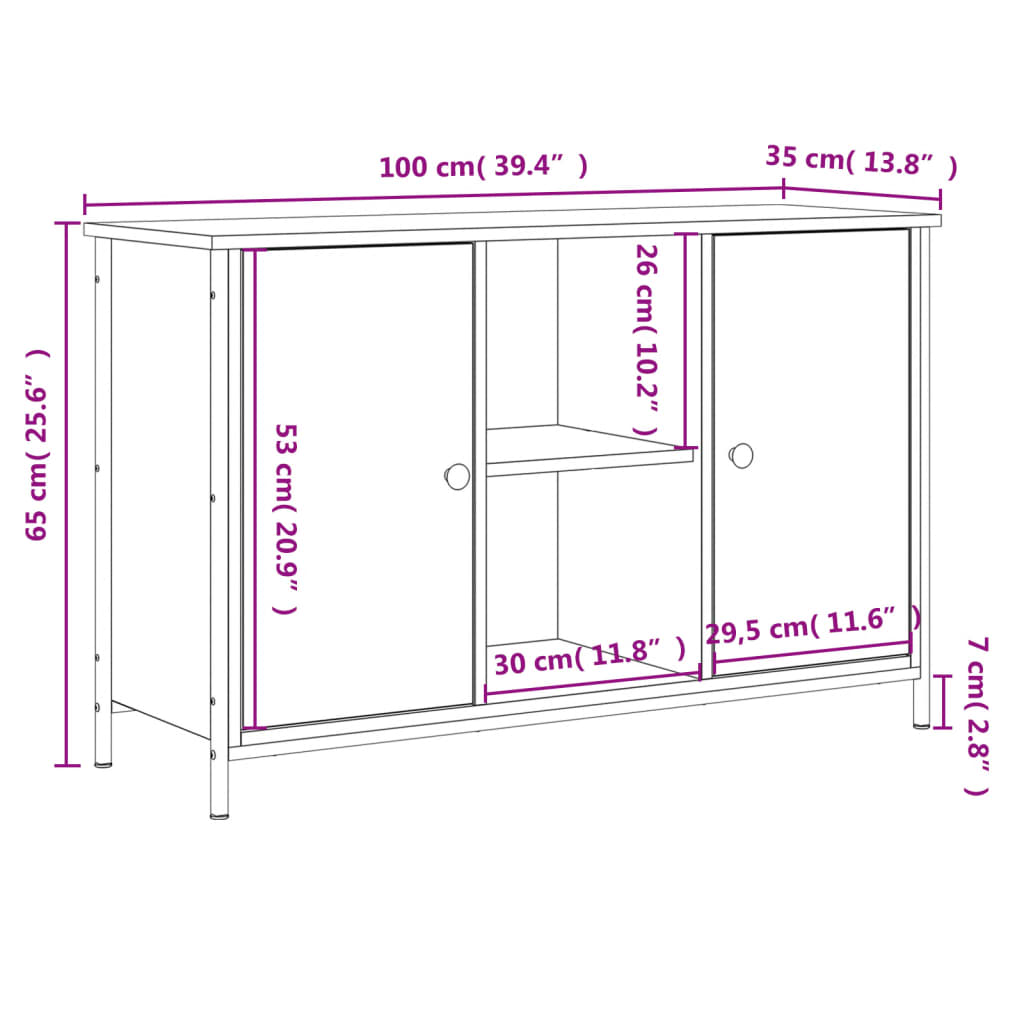 TV-benk svart 100x35x65 cm konstruert tre