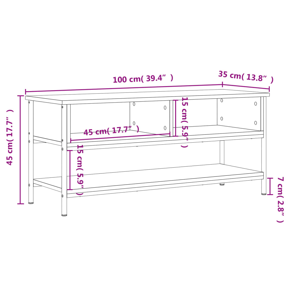 TV-benk sonoma eik 100x35x45 cm konstruert tre