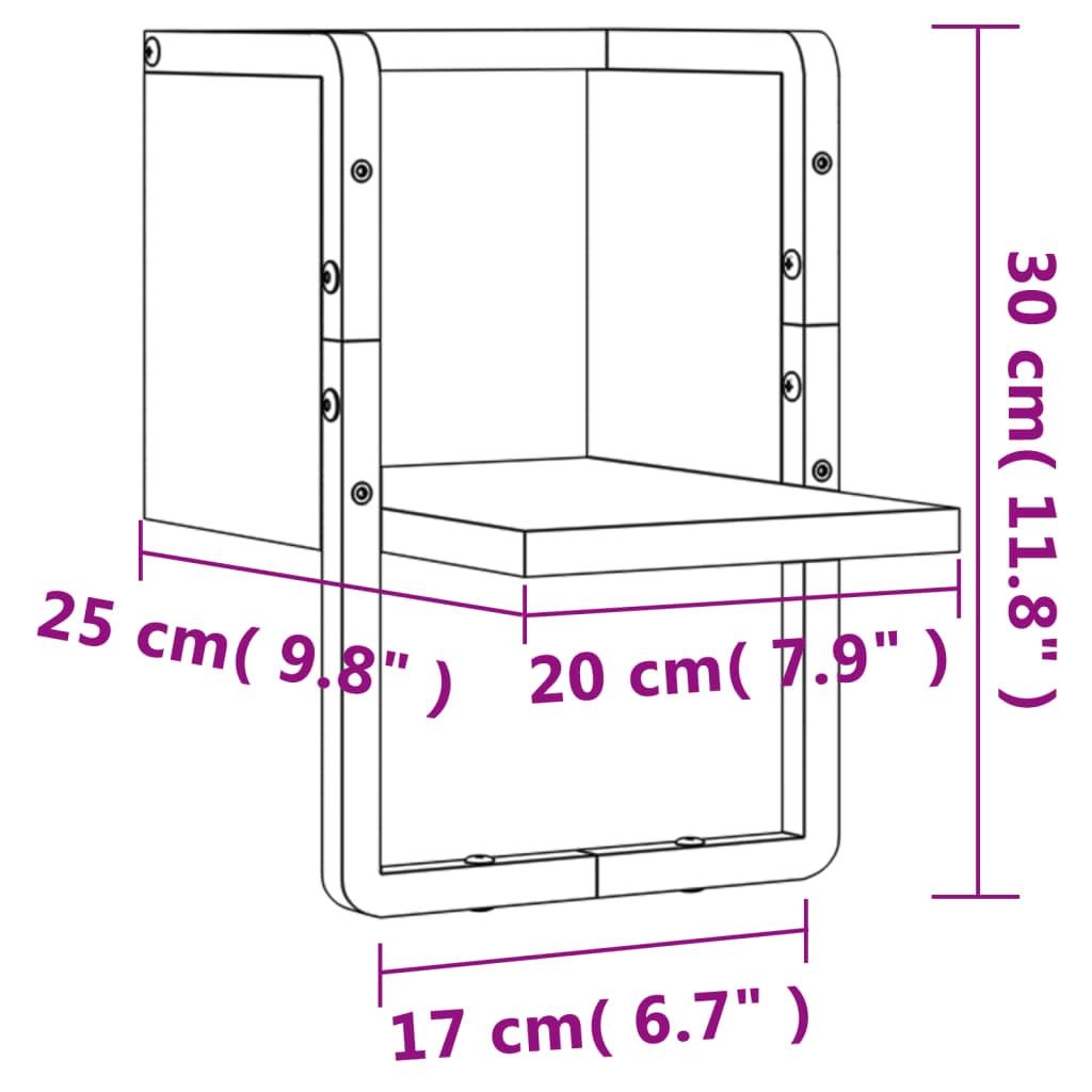 Vegghylle med stang svart 20x25x30 cm