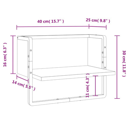 Vegghylle med stang svart 40x25x30 cm