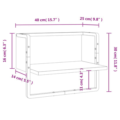 Vegghylle med stang sonoma eik 40x25x30 cm