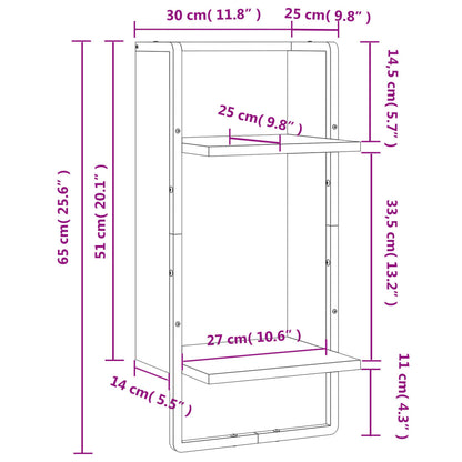 Vegghylle med stang svart 30x25x65 cm