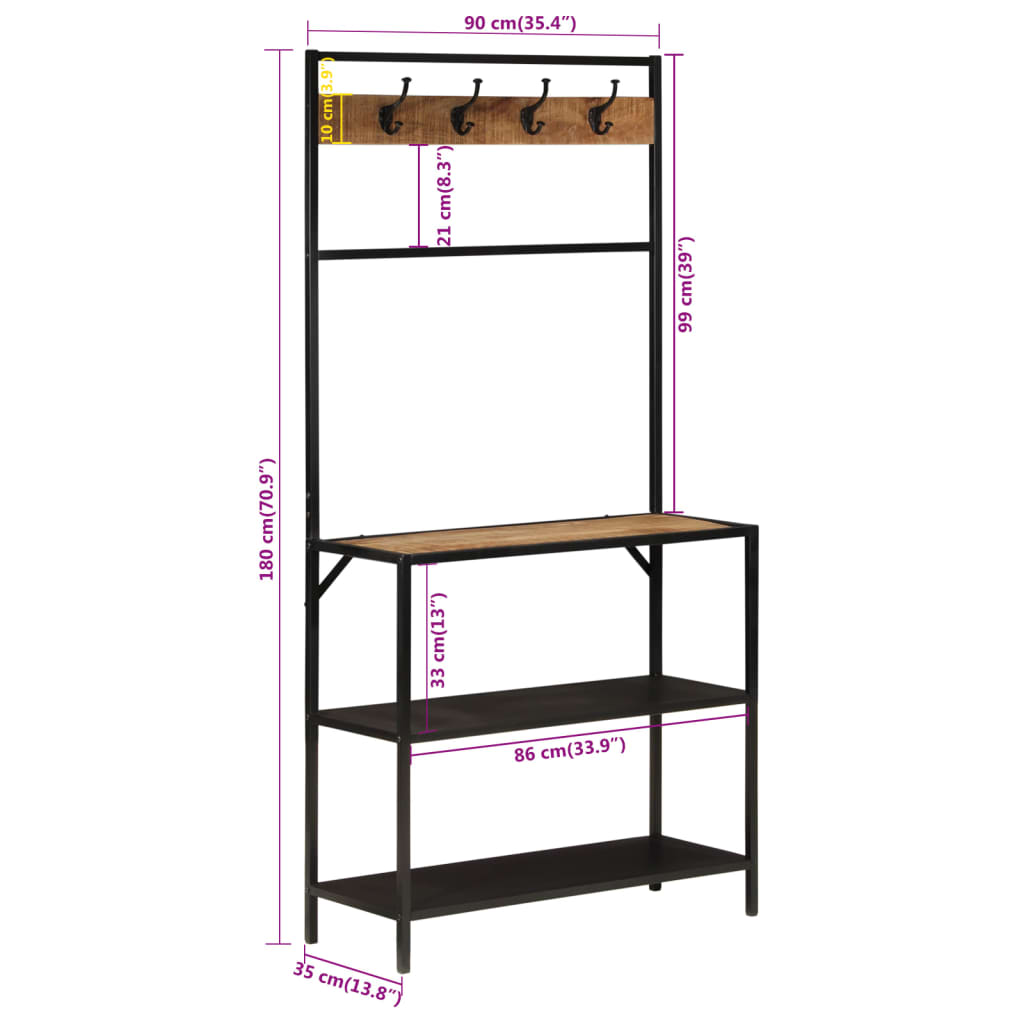 Garderobestativ Stumtjener 90x35x180 cm heltre mango og jern