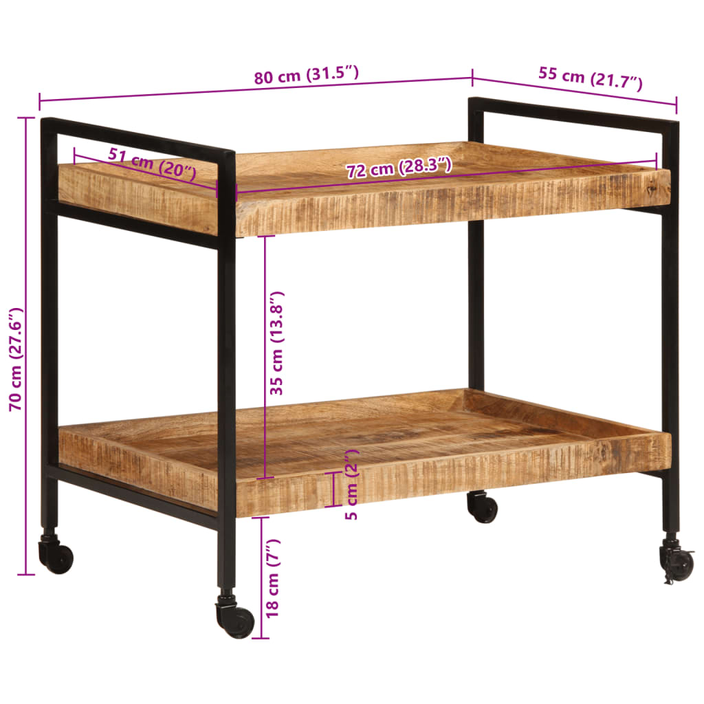 Serveringsvogn Kjøkkentralle 80x55x70 cm grovt heltre mangotre