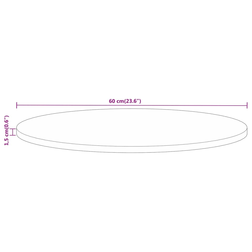 Bordplate Ø 60x1,5 cm rund grovt heltre mango