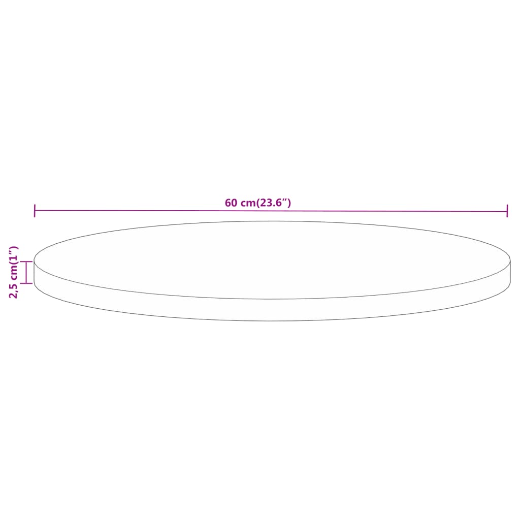 Bordplate Ø 60x2,5 cm rund grovt heltre mango