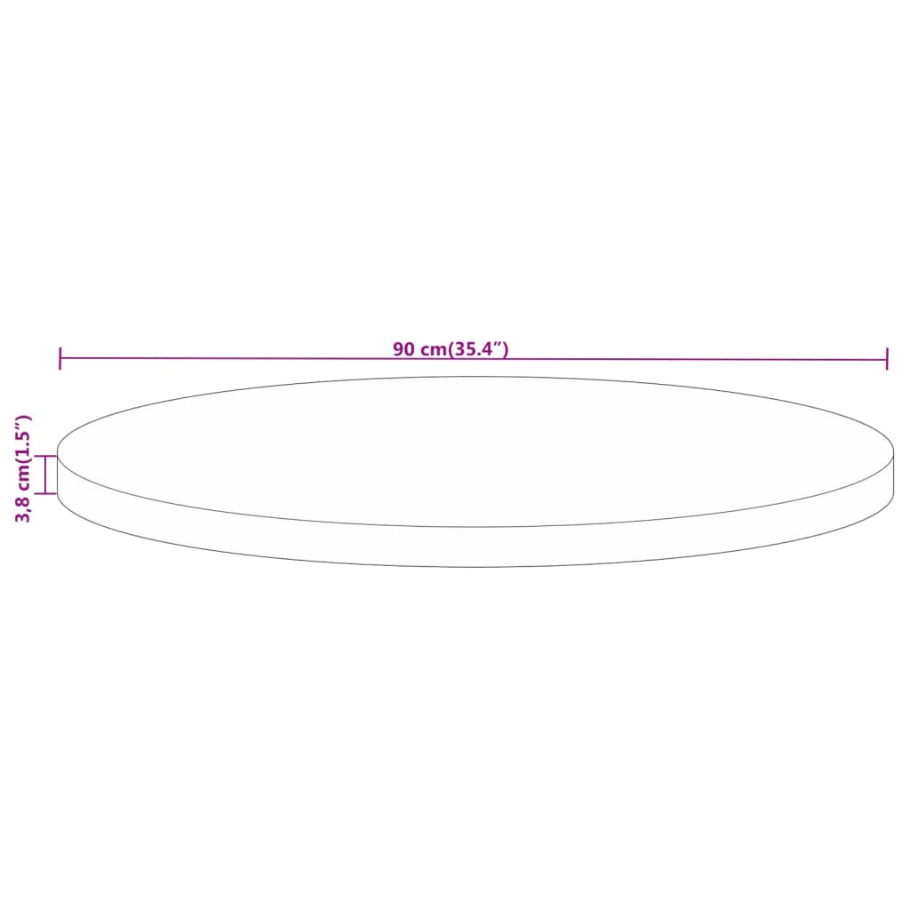 Bordplate Ø 90x3,8 cm rund grovt heltre mango