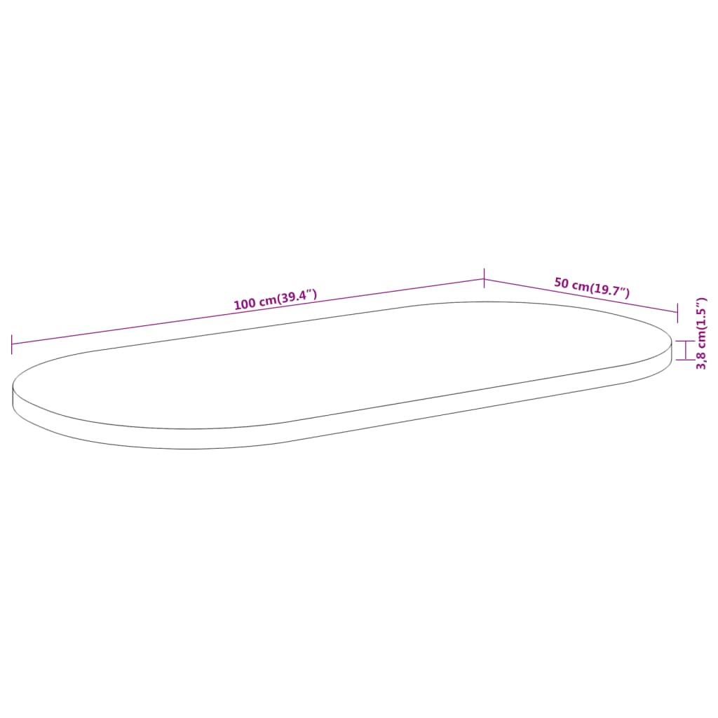 Bordplate 100x50x3,8 cm oval heltre akasie