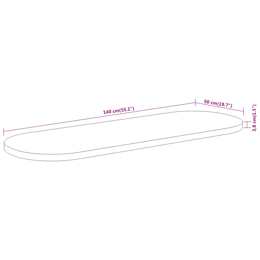 Bordplate 140x50x3,8 cm oval heltre akasie