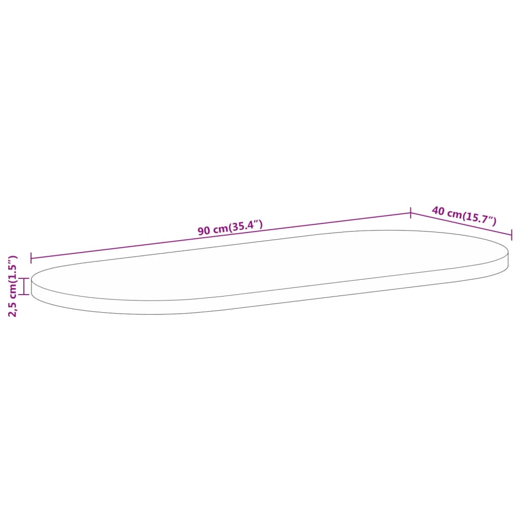 Bordplate 90x40x2,5 cm oval grovt heltre mangotre