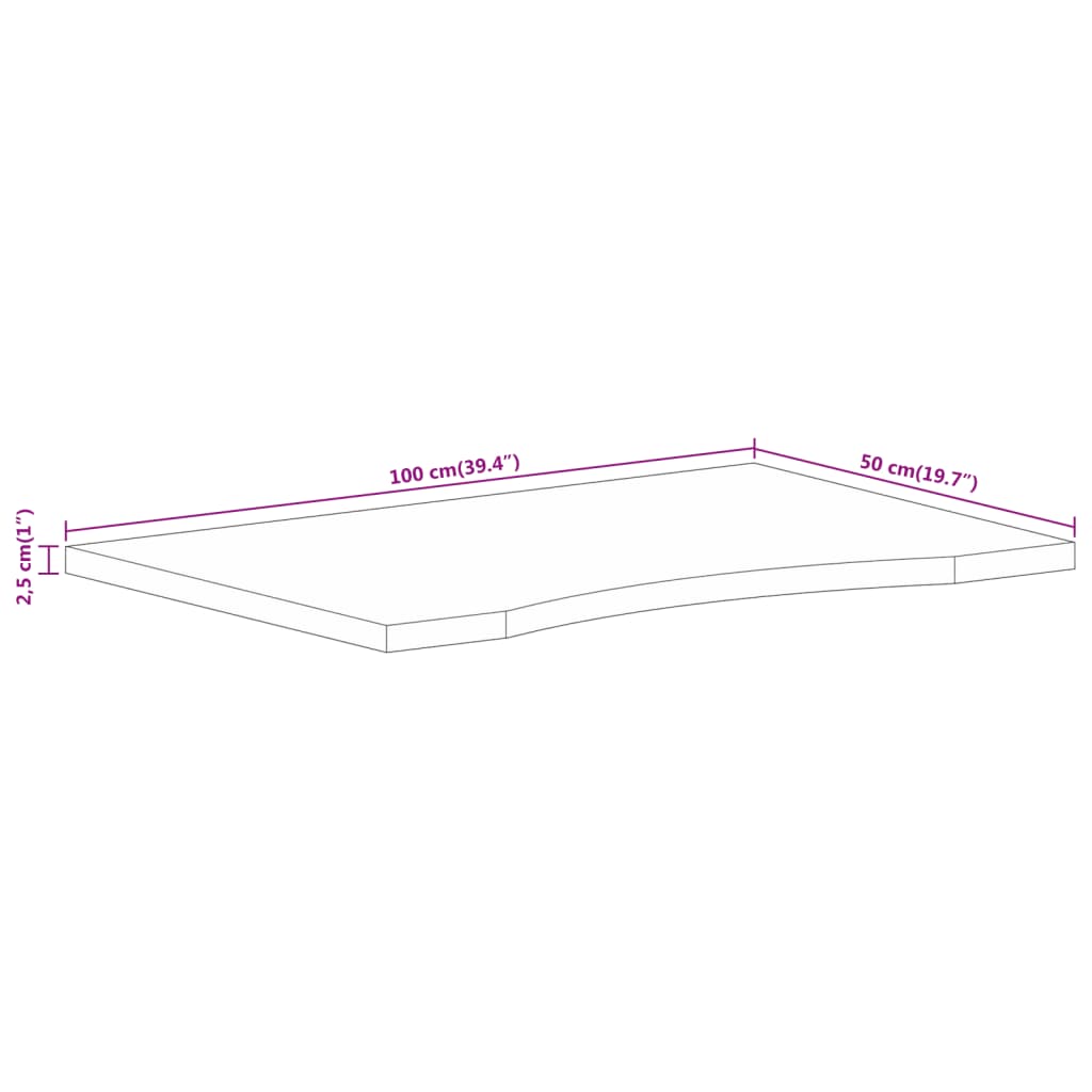 Bordplate Skrivebord med kurve 100x50x2,5 cm heltre grovt mangotre