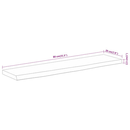 Vegghylle 80x20x2,5 cm rektangulær heltre akasie naturlig kant