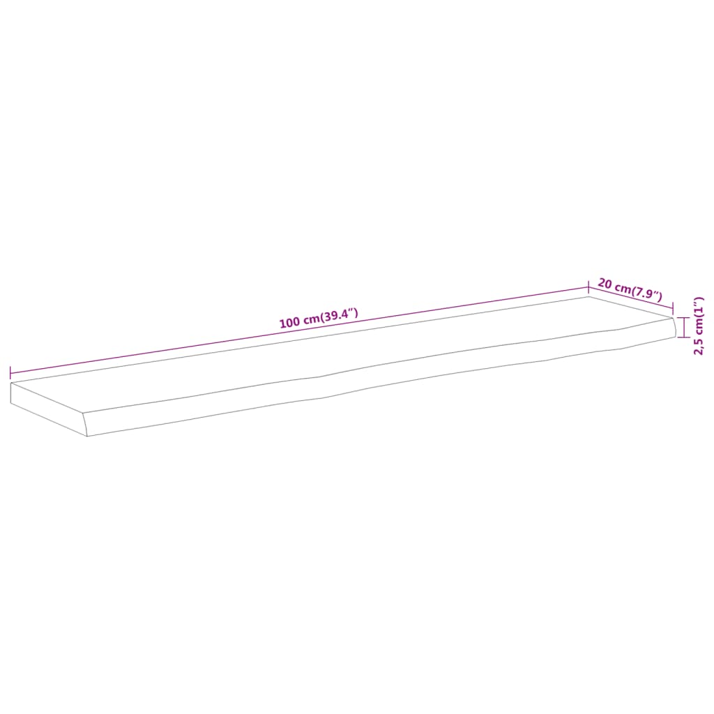 Hylleplate 100x20x2,5 cm rektangulær heltre akasie naturlig kant