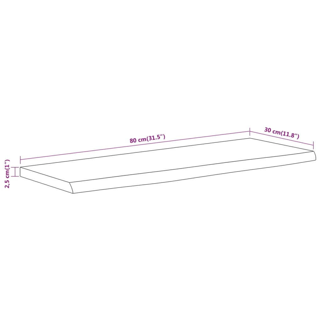 Vegghylle 80x30x2,5 cm rektangulær heltre akasie naturlig kant