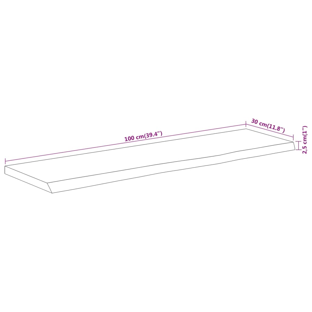 Hylleplate 100x30x2,5 cm rektangulær heltre akasie naturlig kant