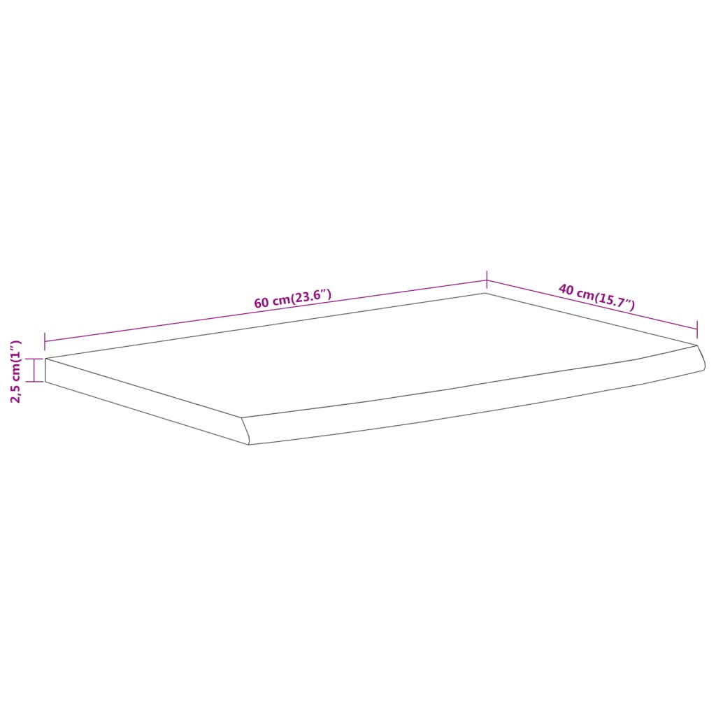 Vegghylle 60x40x2,5 cm rektangulær heltre akasie naturlig kant