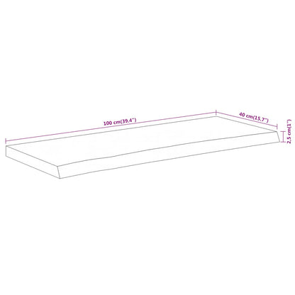 Vegghylle 100x40x2,5 cm rektangulær heltre akasie naturlig kant