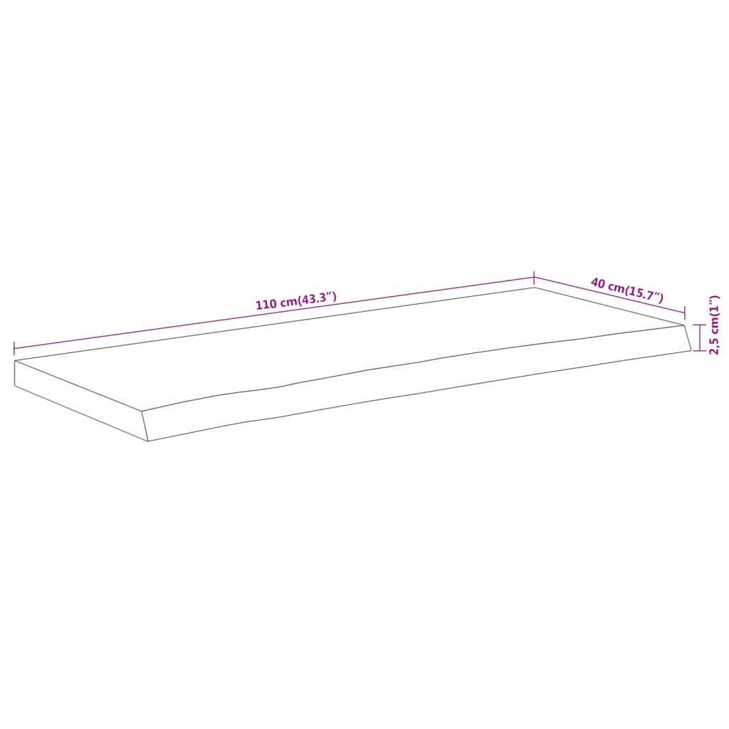 Vegghylle 110x40x2,5 cm rektangulær heltre akasie naturlig kant