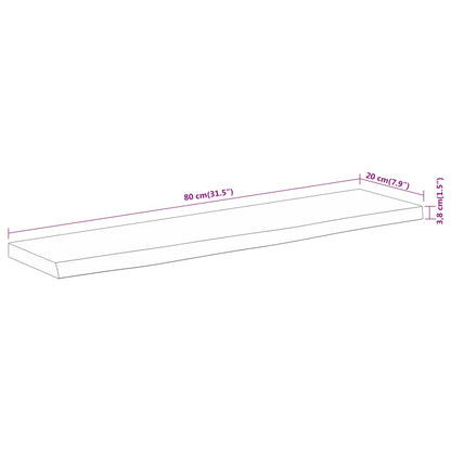 Vegghylle 80x20x3,8 cm rektangulær heltre akasie naturlig kant