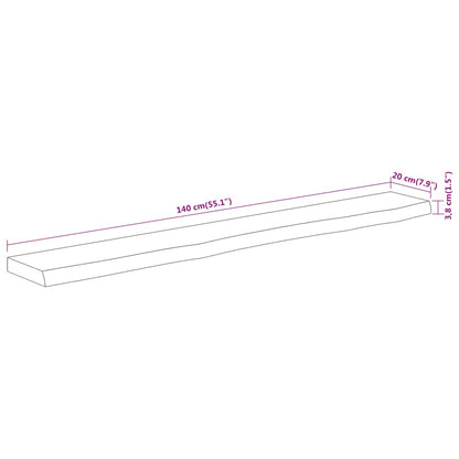 Vegghylle 140x20x3,8 cm rektangulær heltre akasie naturlig kant