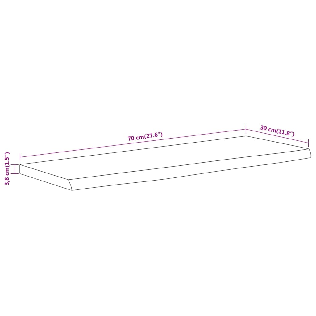 Vegghylle 70x30x3,8 cm rektangulær heltre akasie naturlig kant