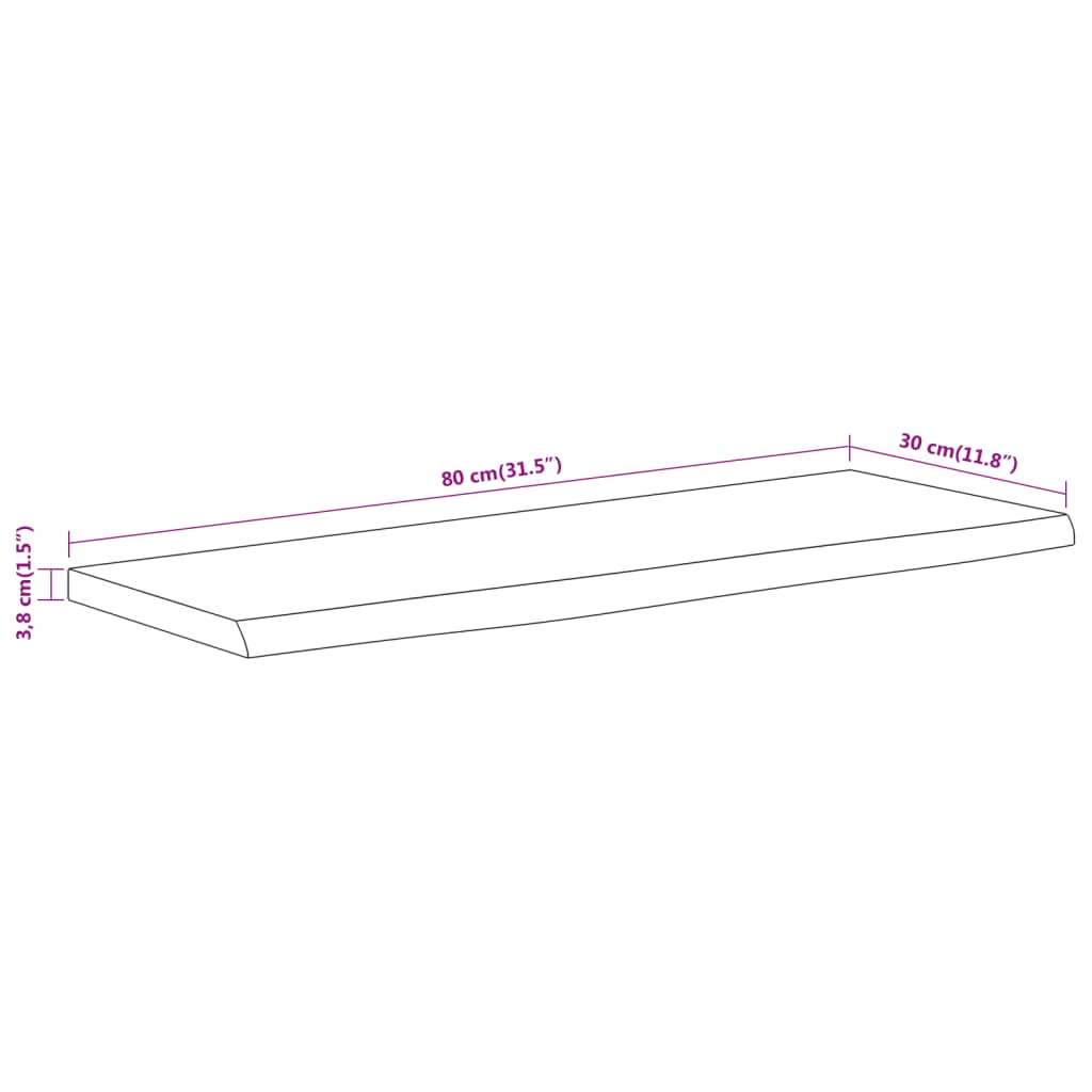 Vegghylle 80x30x3,8 cm rektangulær heltre akasie naturlig kant