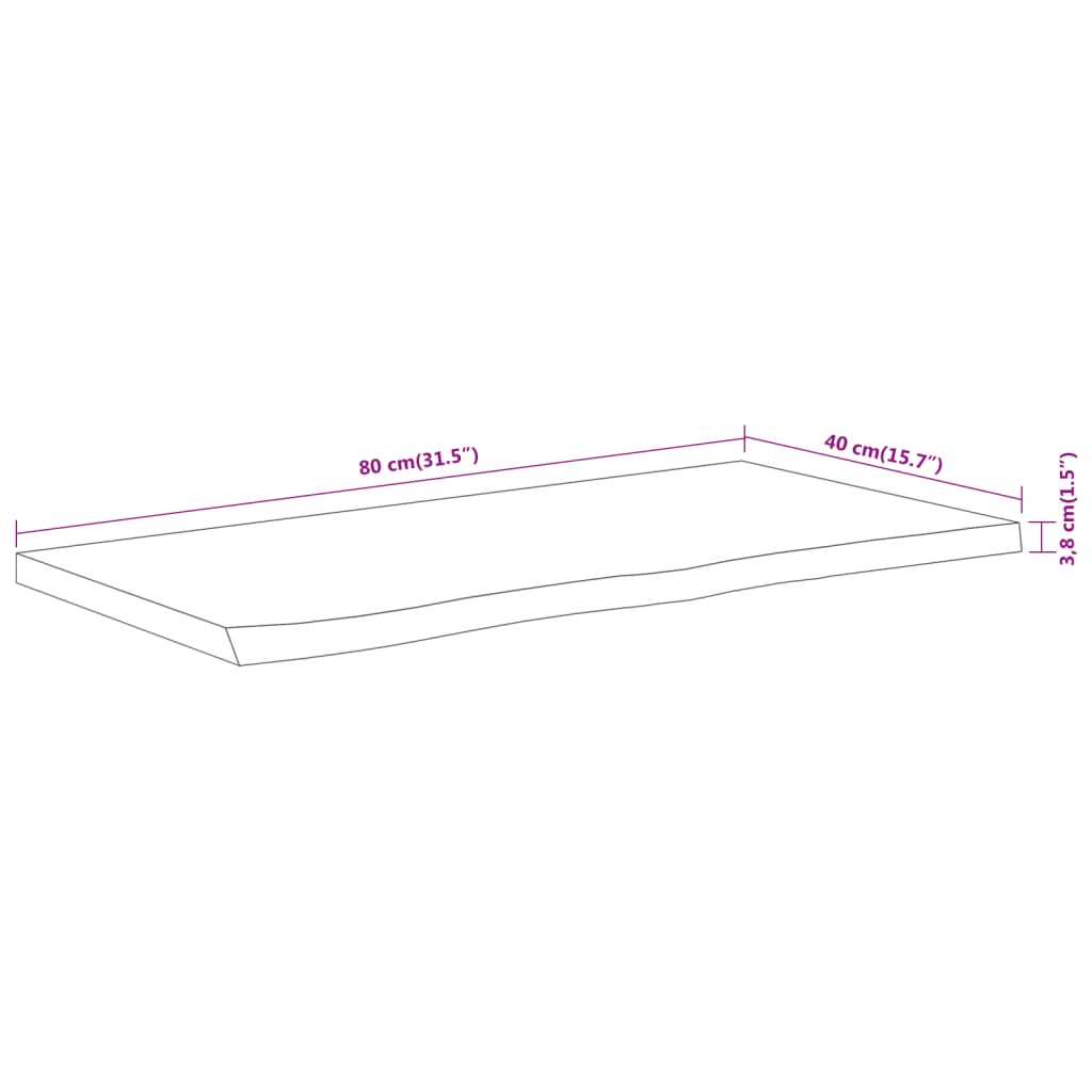 Vegghylle 80x40x3,8 cm rektangulær heltre akasie naturlig kant