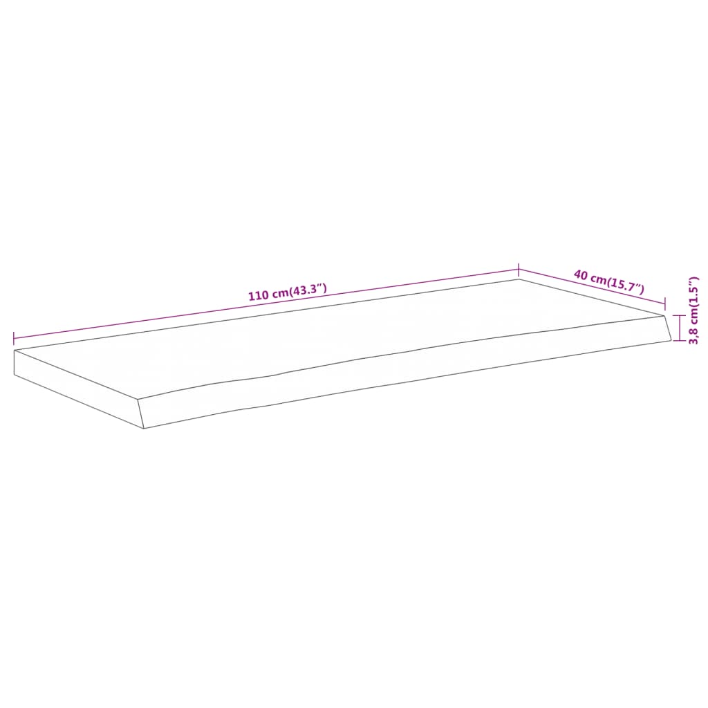 Vegghylle 110x40x3,8 cm rektangulær heltre akasie naturlig kant