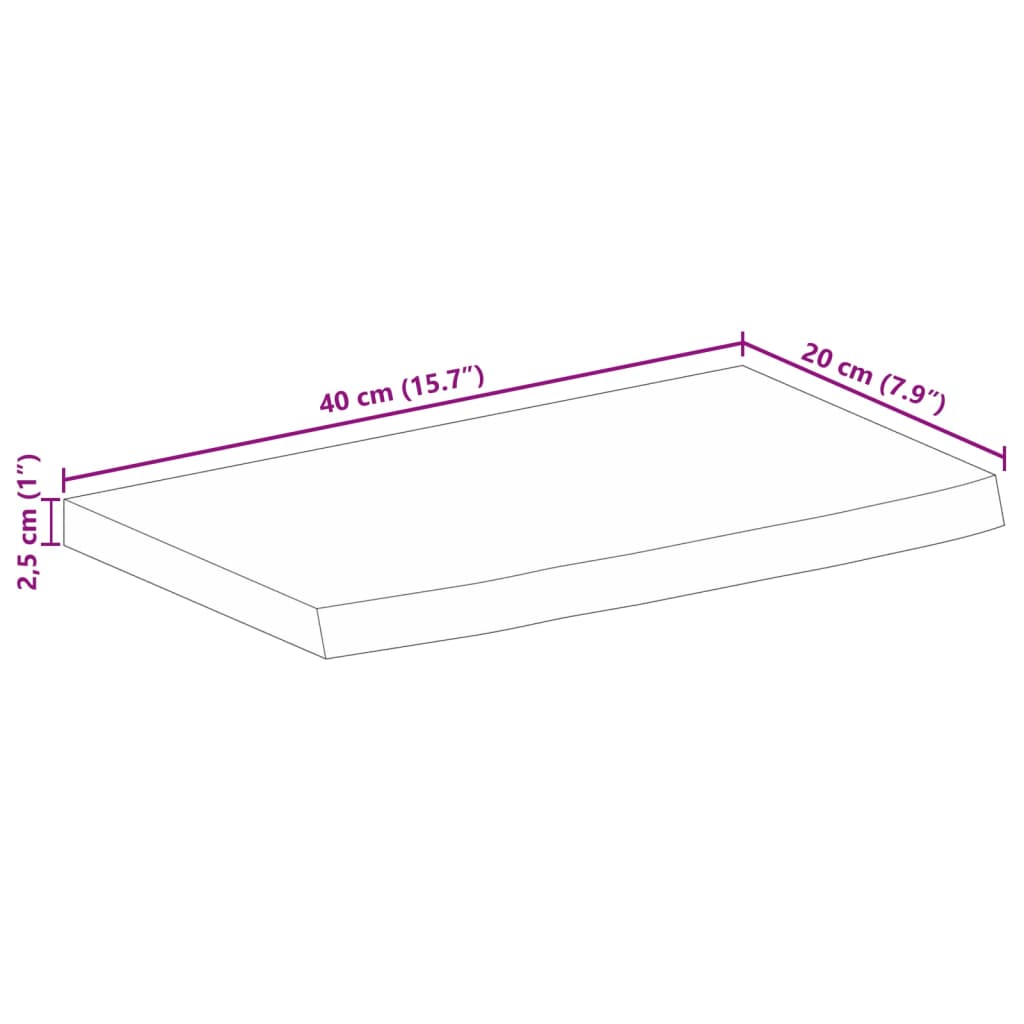 Bordplate 40x20x2,5 cm naturlig kant heltre mango