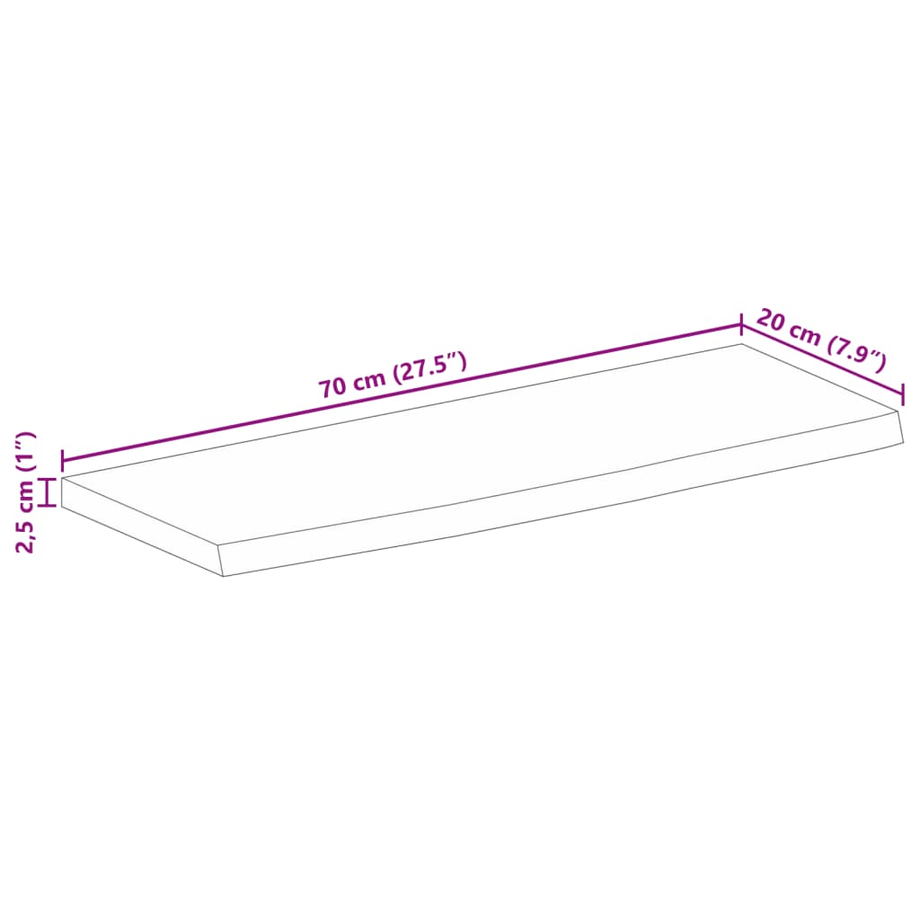 Bordplate 70x20x2,5 cm naturlig kant grovt heltre mangotre