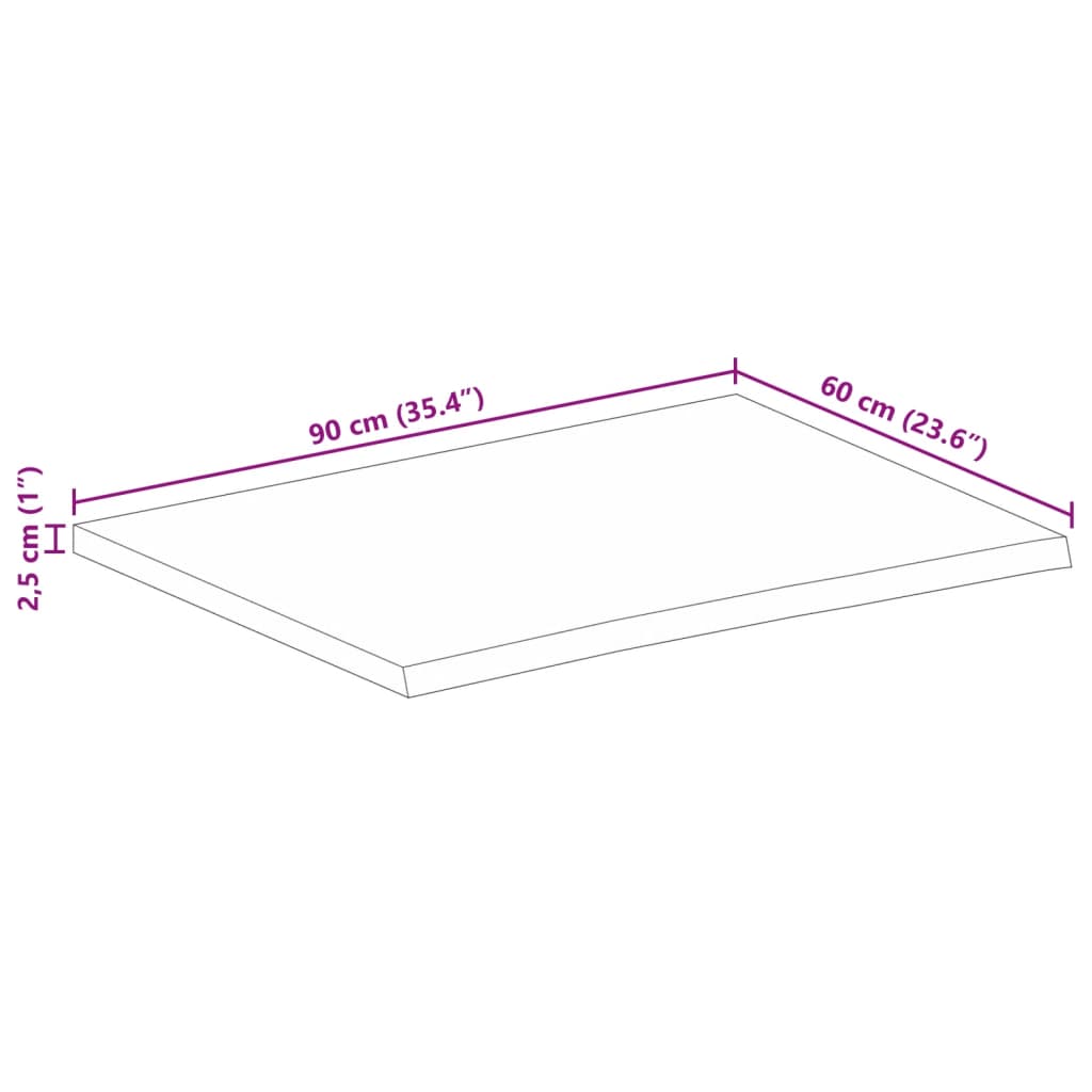 Bordplate 90x60x2,5 cm naturlig kant grovt heltre mangotre